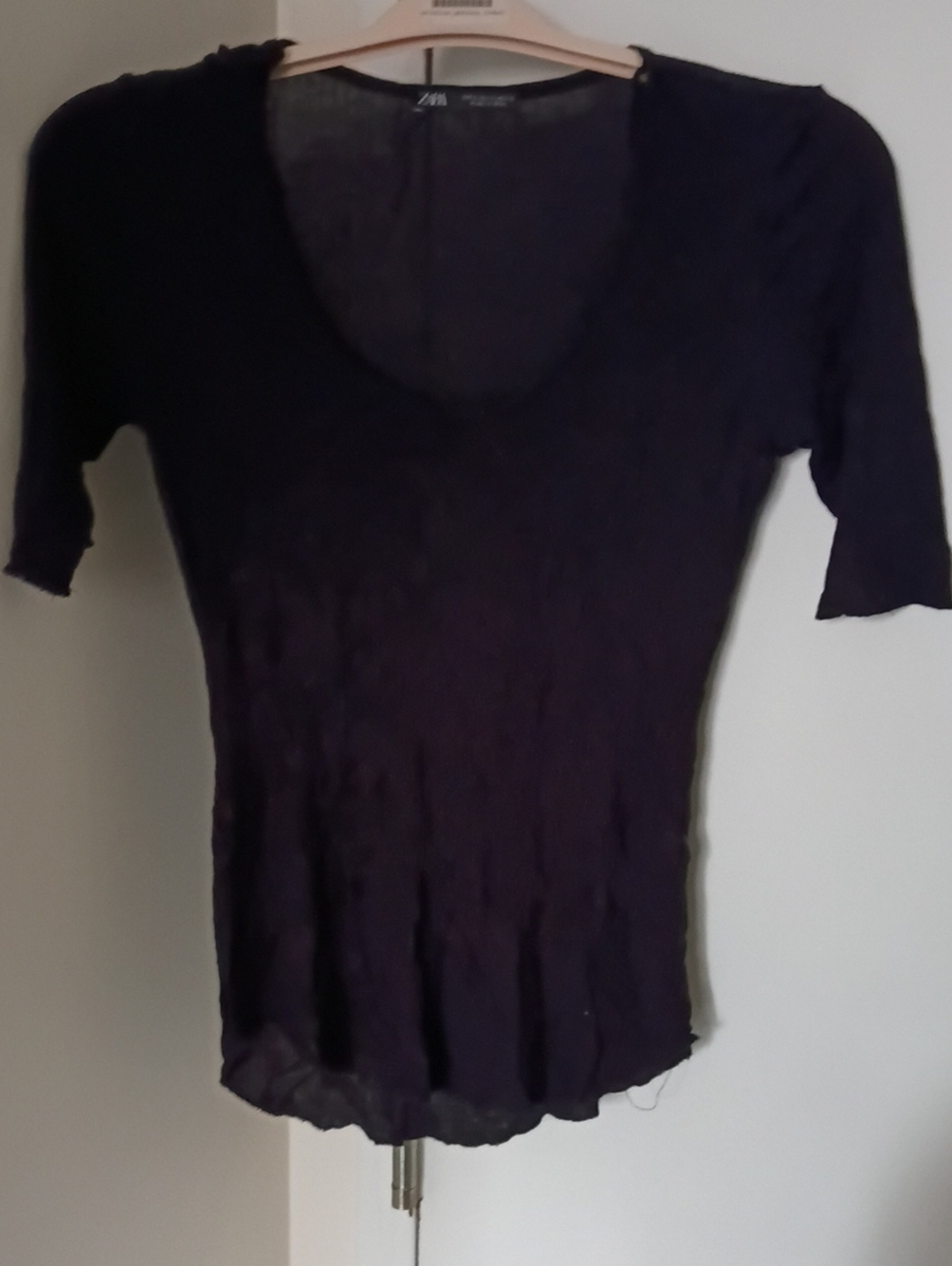 Zara Black Scoop Neck Short Sleeve Ribbed Top